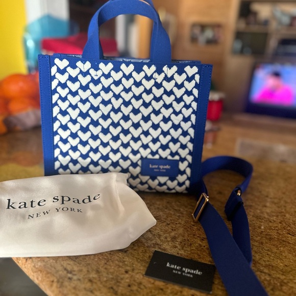 kate spade Handbags - Kate Spade Manhattan Modernist Hearts Jacquard Small Tote, Bluecolor BRAND NEW